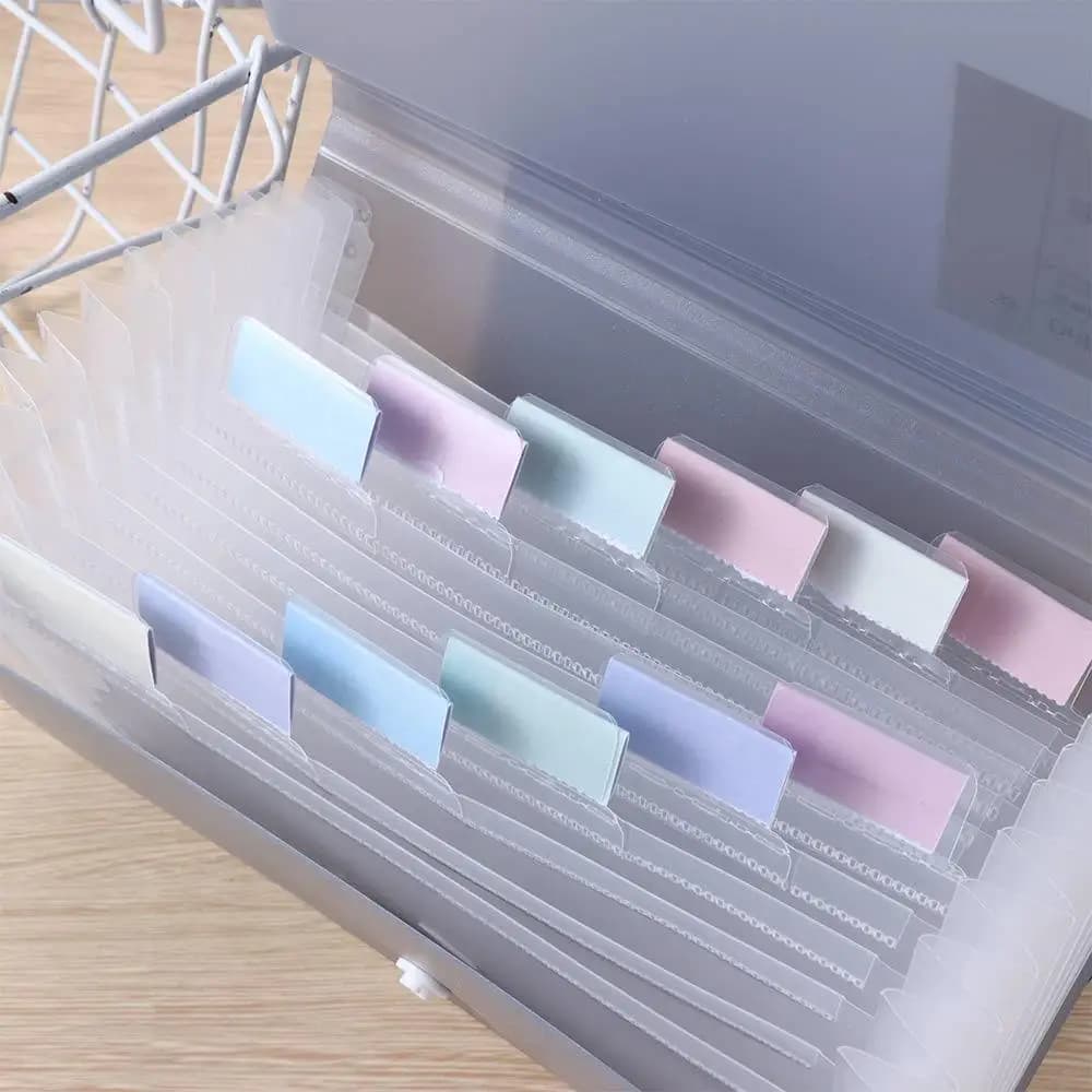 Scatola Portadocumenti in Plastica Formato A6 con 13 Tasche, Organizzatore Espandibile per Ricevute e Documenti