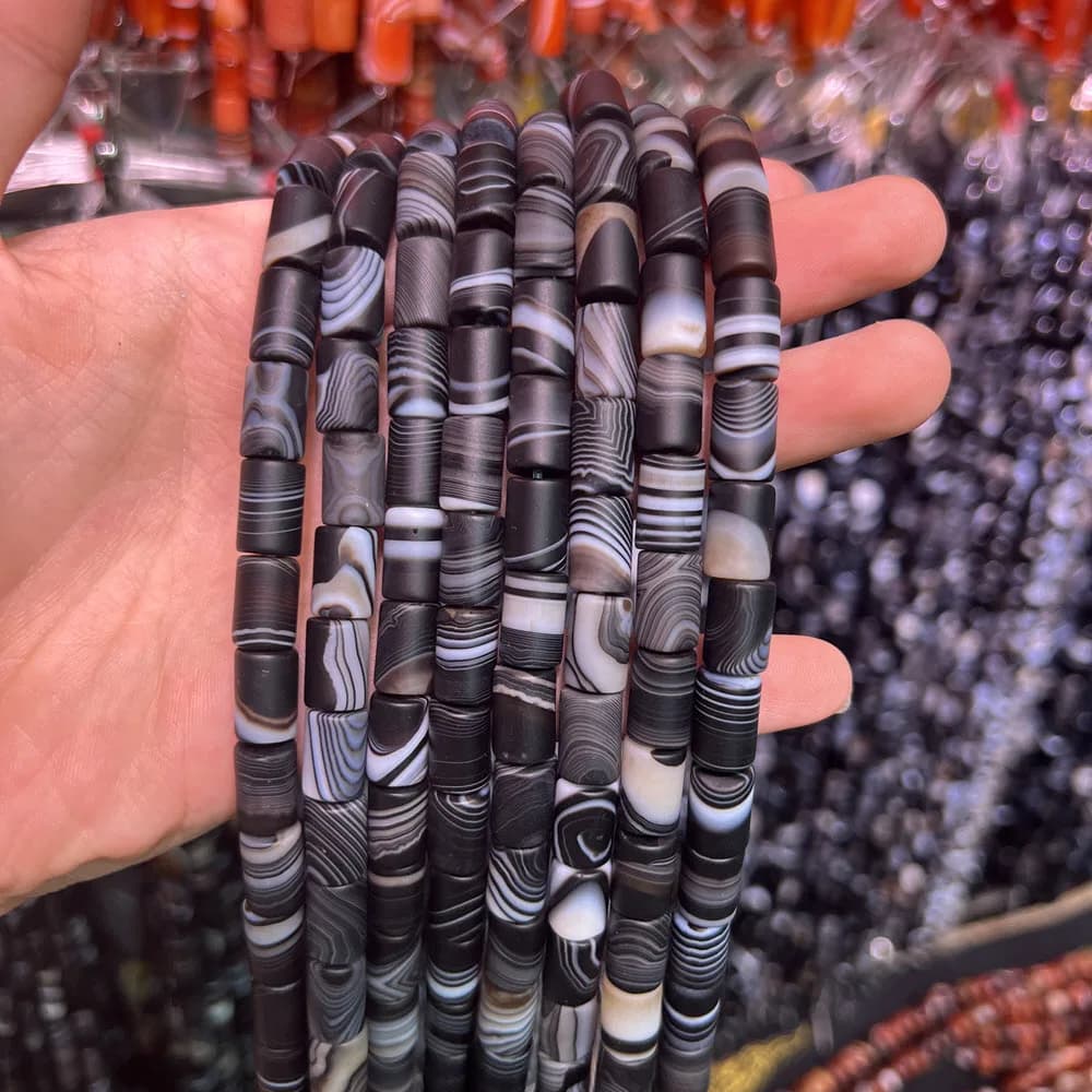 Pietra Naturale Agata Nera 10x14mm, Perline a Colonna in Agata, Filo da 15'' per Creazione Gioielli Fai da Te, Accessori per Braccialetti