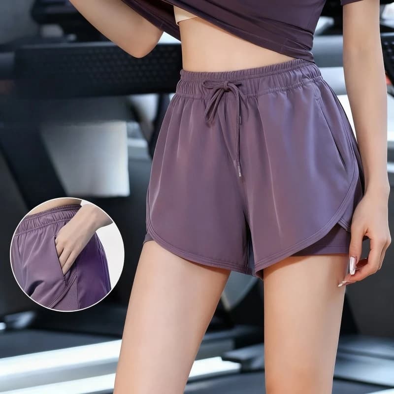 Pantaloncini Sportivi a Due Pezzi Finti, per Corsa e Ciclismo, Traspiranti, per Fitness all'Aperto, Asciugatura Rapida, Versatili per Yoga Donna