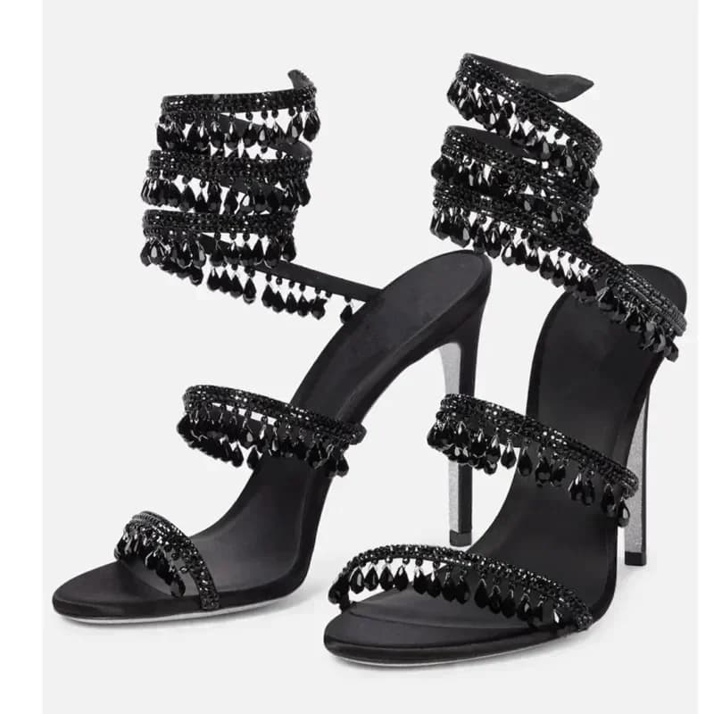2024nuovi sandali con diamanti d'acqua da donna moda nappa scarpe di cristallo Sexy banchetto Party Twin Stiletto sandali grandi da donna