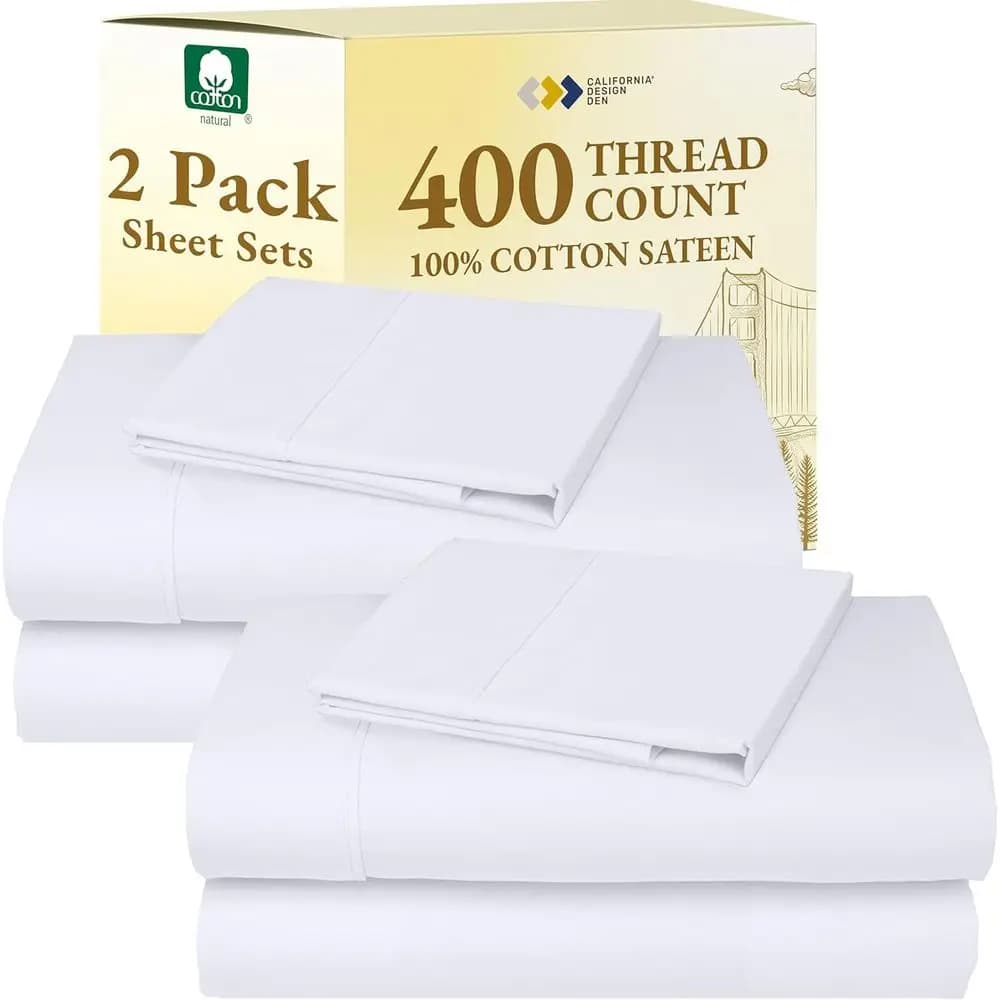 Set of 2 Single Bed Cotton Bed Sheets - 400 Wire, 100% Satin Cotton - Soft and Breathable Bed Sheets, 2 Bed Sheets with Profonde Pockets