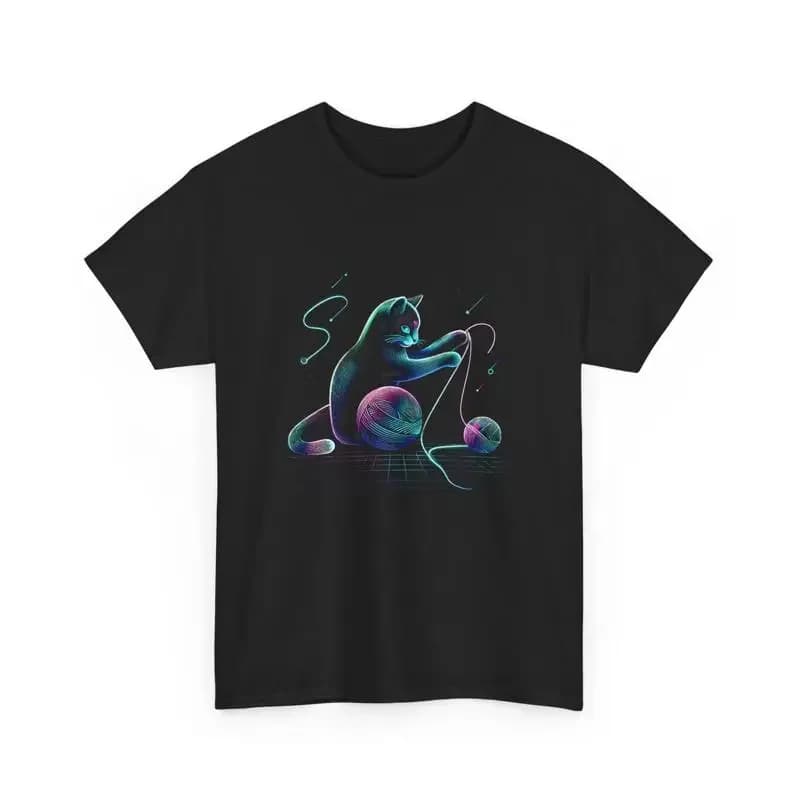 Retro Neon Cat T Shirt Colorful Yarn Design