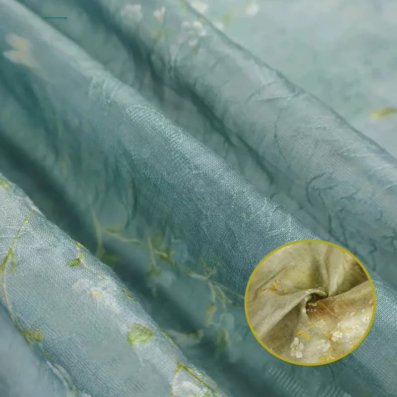 Vintage green-brown dark-patterned jacquard Tencel linen fabric for dresses, shirts, traditional Chinese clothing, and Hanfu gar