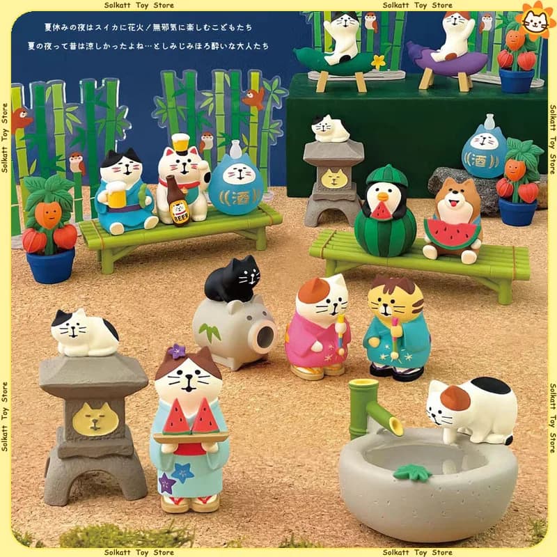 Zakka Summer Watermelon Cat Figurine Trendy Collectible Toy DIY Car Ornament Home Decoration Desktop Craft Miniatures Resin Gift