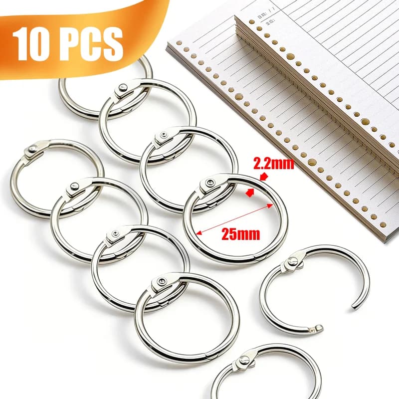 10 Pezzi Anelli Metallici Argento da 25mm per Rilegatura, Anelli per Fogli Mobili per Quaderni, Diari, Forniture per Ufficio e Scuola, Album Fai-da-te