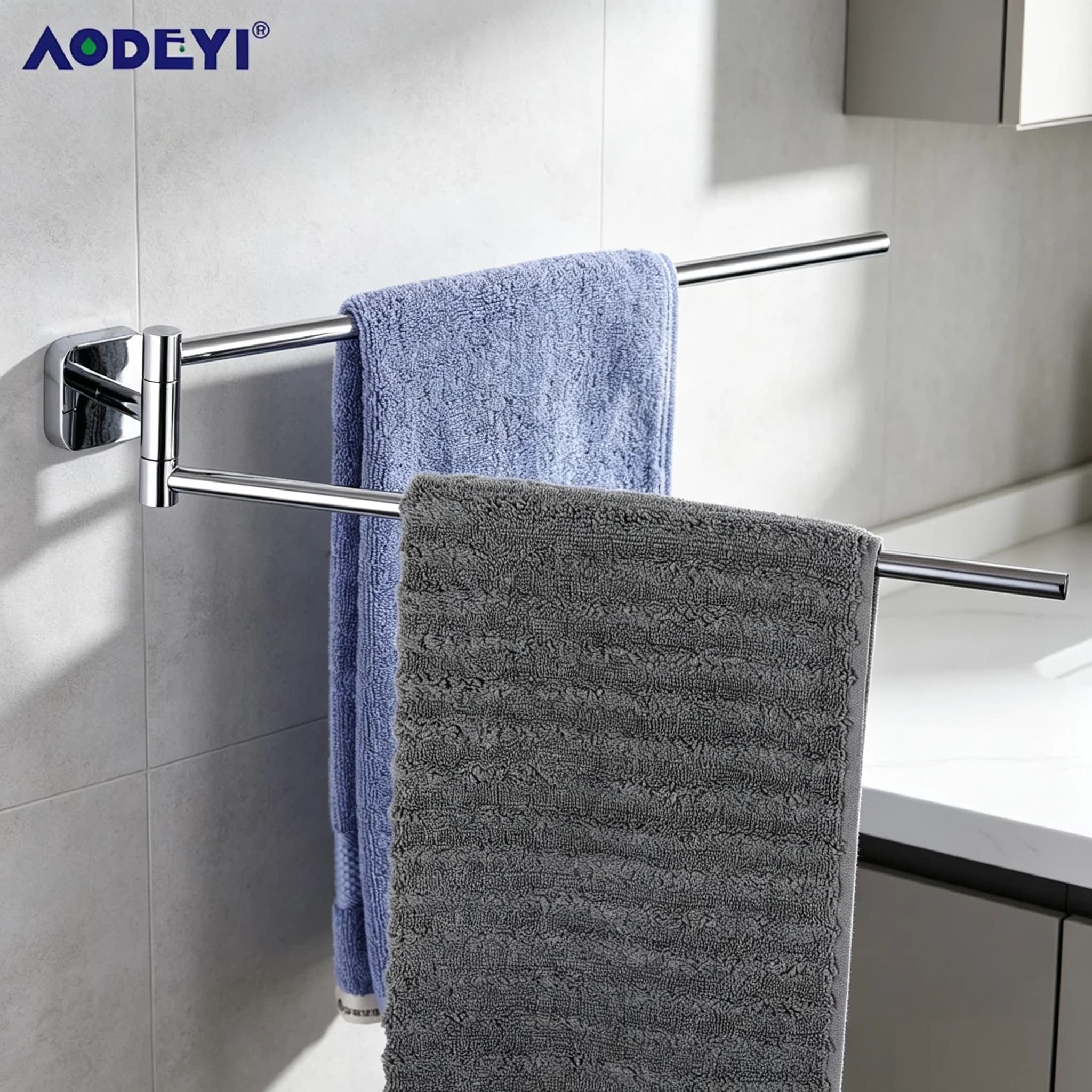 Towel Rack Bathroom Movable Hanger Swivel Holder Wall Bar Towel Holder Kitchen Storage Dishcloth Rack Black