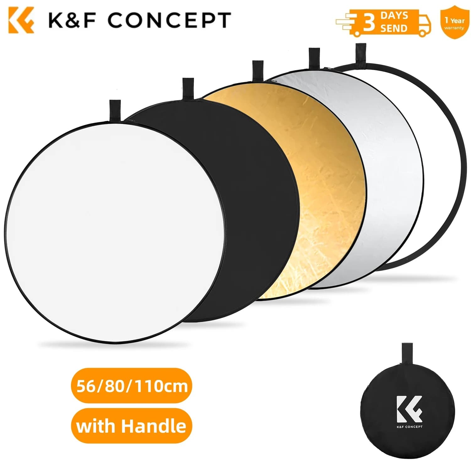 K&F CONCEPT Pannello Riflettente Circolare Traslucido 5-in-1 da 56/80/110cm per Tenda Fotografica, Accessorio per Blocco Luce