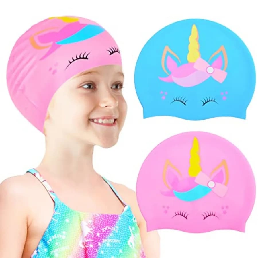 2 pezzi Cuffia da nuoto in silicone per ragazzi e ragazze dai 3 ai 12 anni, copre le orecchie, impermeabile, mantiene i capelli asciutti, cappello da bagno per H