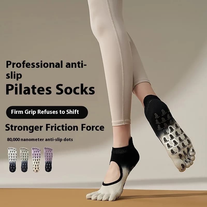 Women's yoga socks and five-tip Pilates with grips Professional non-slip sports socks without back for fitness pylates in cotton with split tip