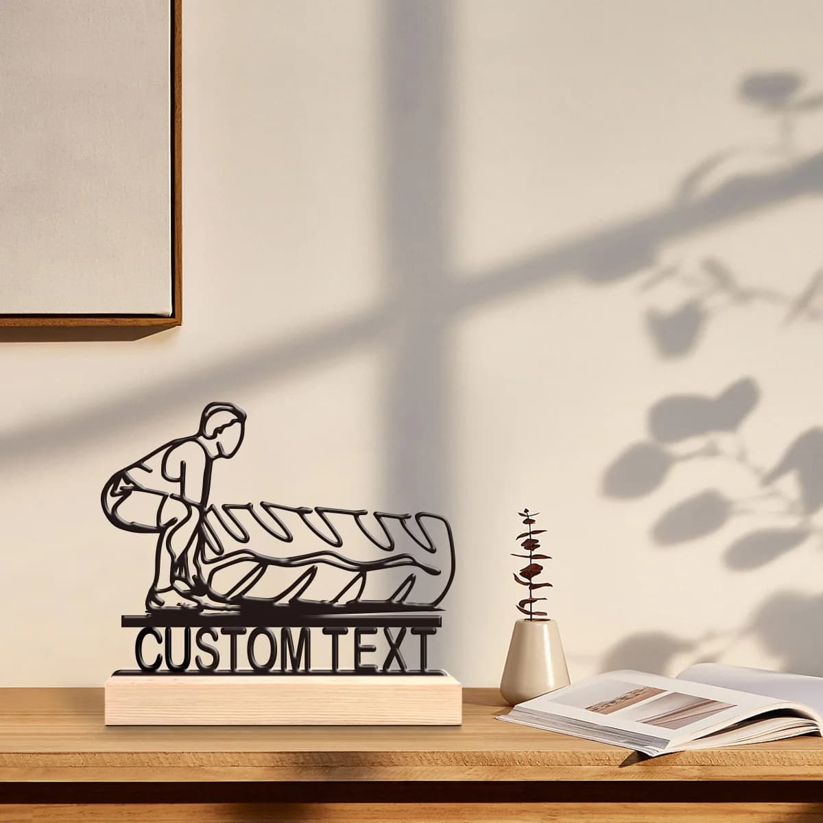 1pc Fashionable Personalized Custom Metal Statue Custom Name Equipped with A Wooden Base Perfect for Home or Office Decoration