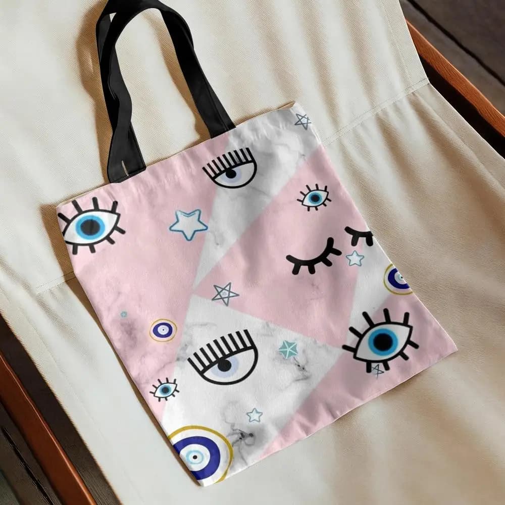 Hot Eyes Storage Bags Canvas Double-Sided Print Handbag Daily Lightweight Shopping Tote Bag Eco-Friendly