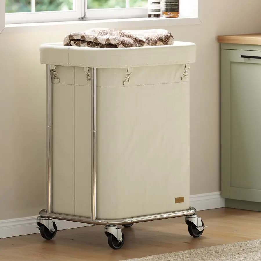 Cesto con Ruote 150L 40 Galloni, Cesto Portabiancheria con Telaio in Acciaio e Sacco Rimovibile, Carrello per la Lavanderia