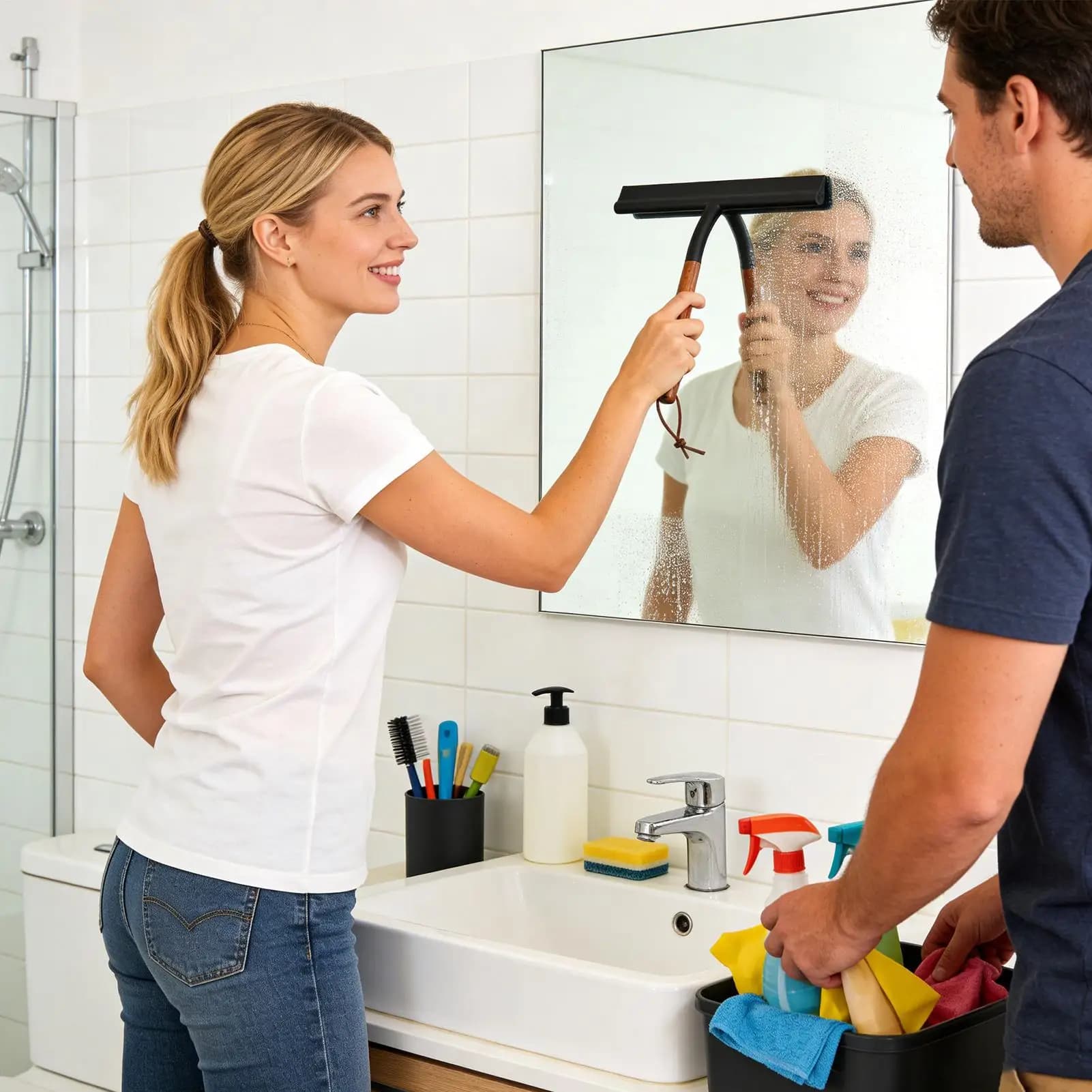 Tergivetro manuale per la pulizia di porte doccia, vetri, finestre, specchi, pavimenti, porte e piani di lavoro del bagno