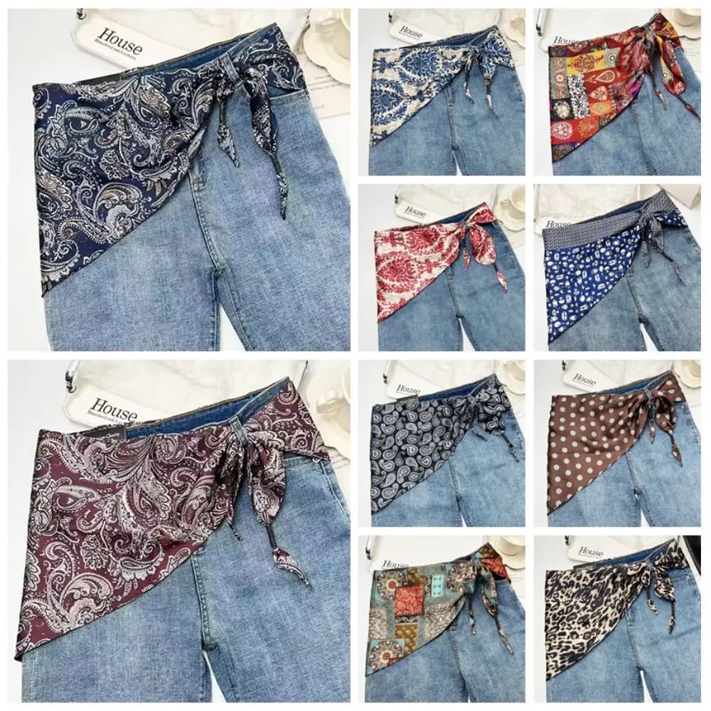 Sciarpa in Seta Sintetica con Motivo Floreale Cashew, Stile Letterario, Accessorio Versatile, Sciarpa da Vita da Donna, Estensore per Camicia, Moda Femminile