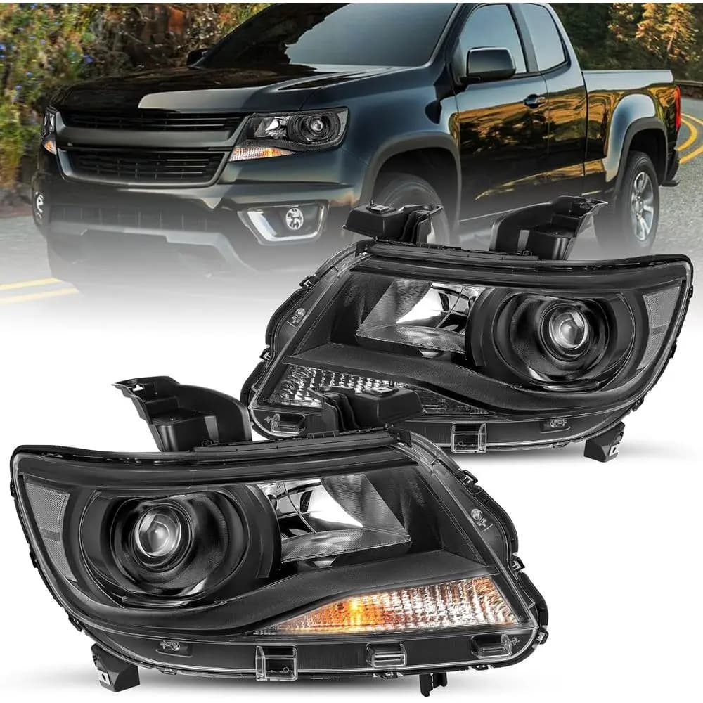Gruppo Fari a Proiezione Compatibile con Chevy Colorado 2015-2022, Sostituzione Fari Alogeni Stile Originale, Alloggiamento Nero, Lente Trasparente