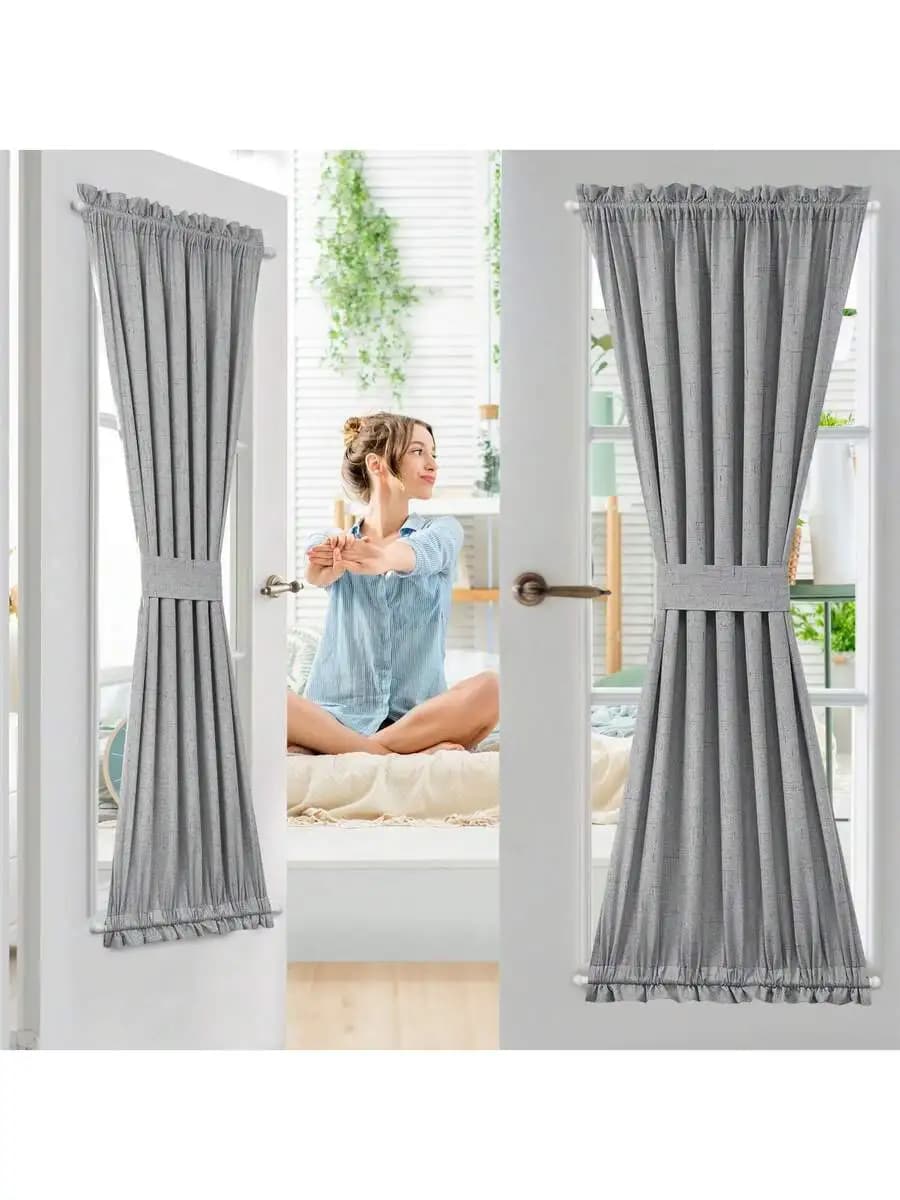 1 Piece French Door Curtain Panel Linen Blackout Thermal For Patio Sliding Front Door