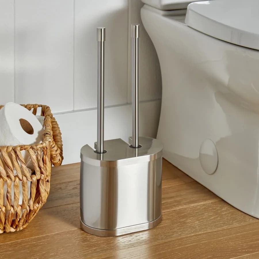 Metal Toilet Bowl Brush and Plunger Set, Brushed Nickel, Bowl Brush, Plunger and Holder