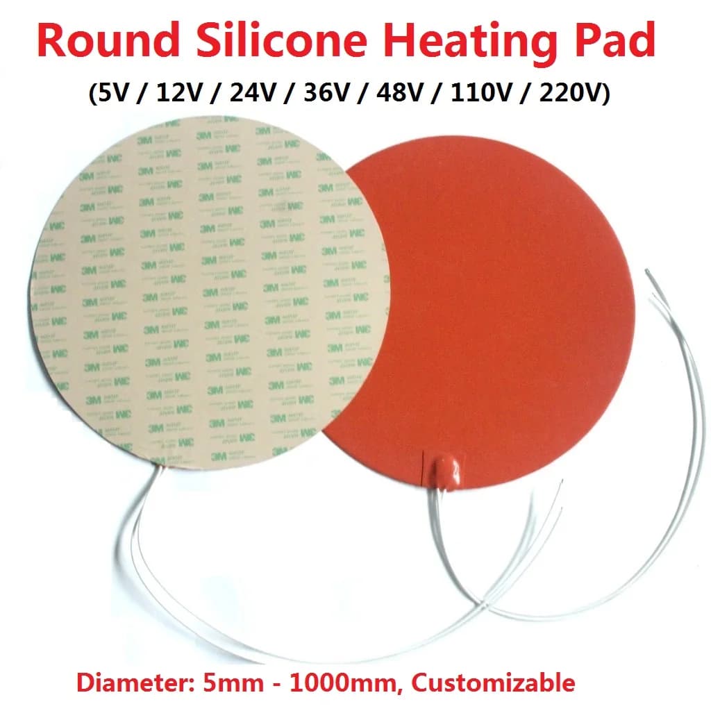 Large Round Silicone Heating Bearings Electric Circular Rubber Heating Mat for Large Circular Rubber 3D Printer Mat with 3M Adhesive Battery