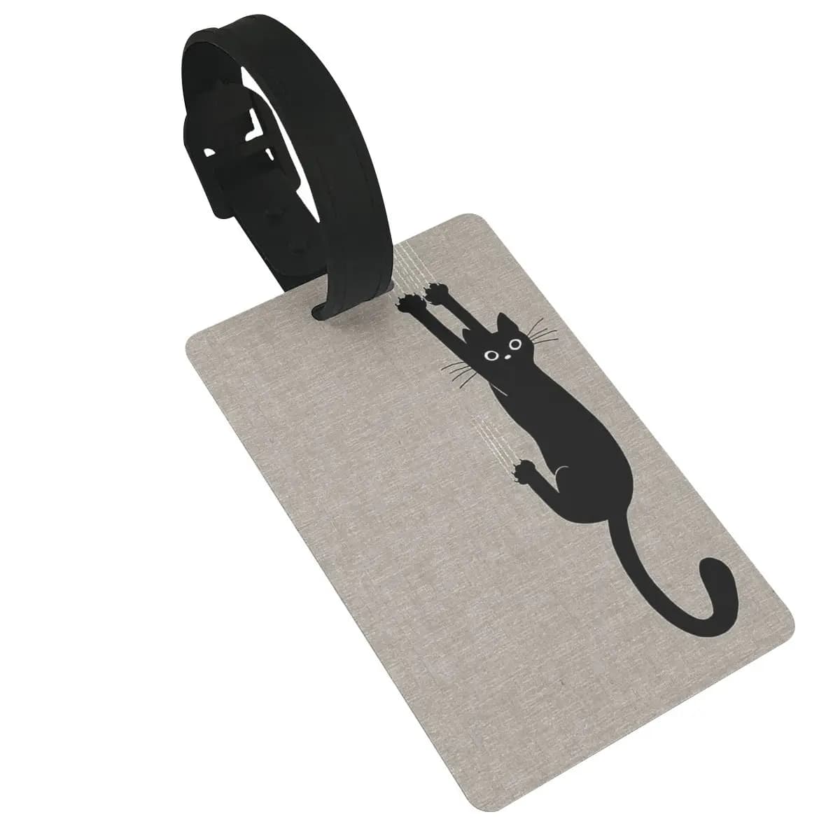 Gatto nero che tiene su etichette per bagagli accessori per valigie etichetta per imbarco bagagli in PVC da viaggio porta etichette portatile nome ID indirizzo