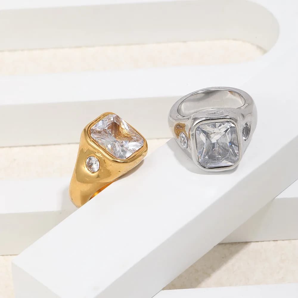 Anelli in Acciaio Inossidabile con Zirconi Rotondi Incastonati, Design Semplice e Alla Moda per Donne, Ideali per Matrimoni, Feste, Uso Quotidiano, Banchetti e Regali
