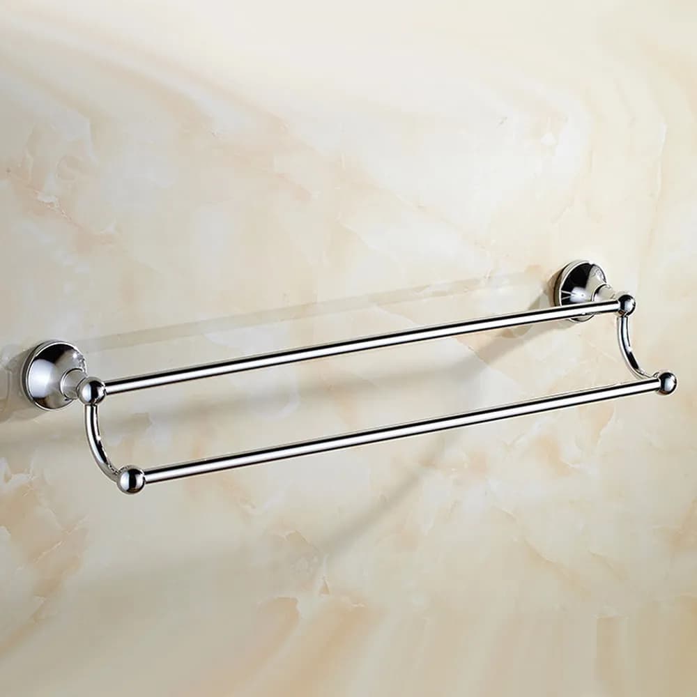 Portasciugamani doppio da parete in ottone cromato lucido, accessorio per il bagno mba936