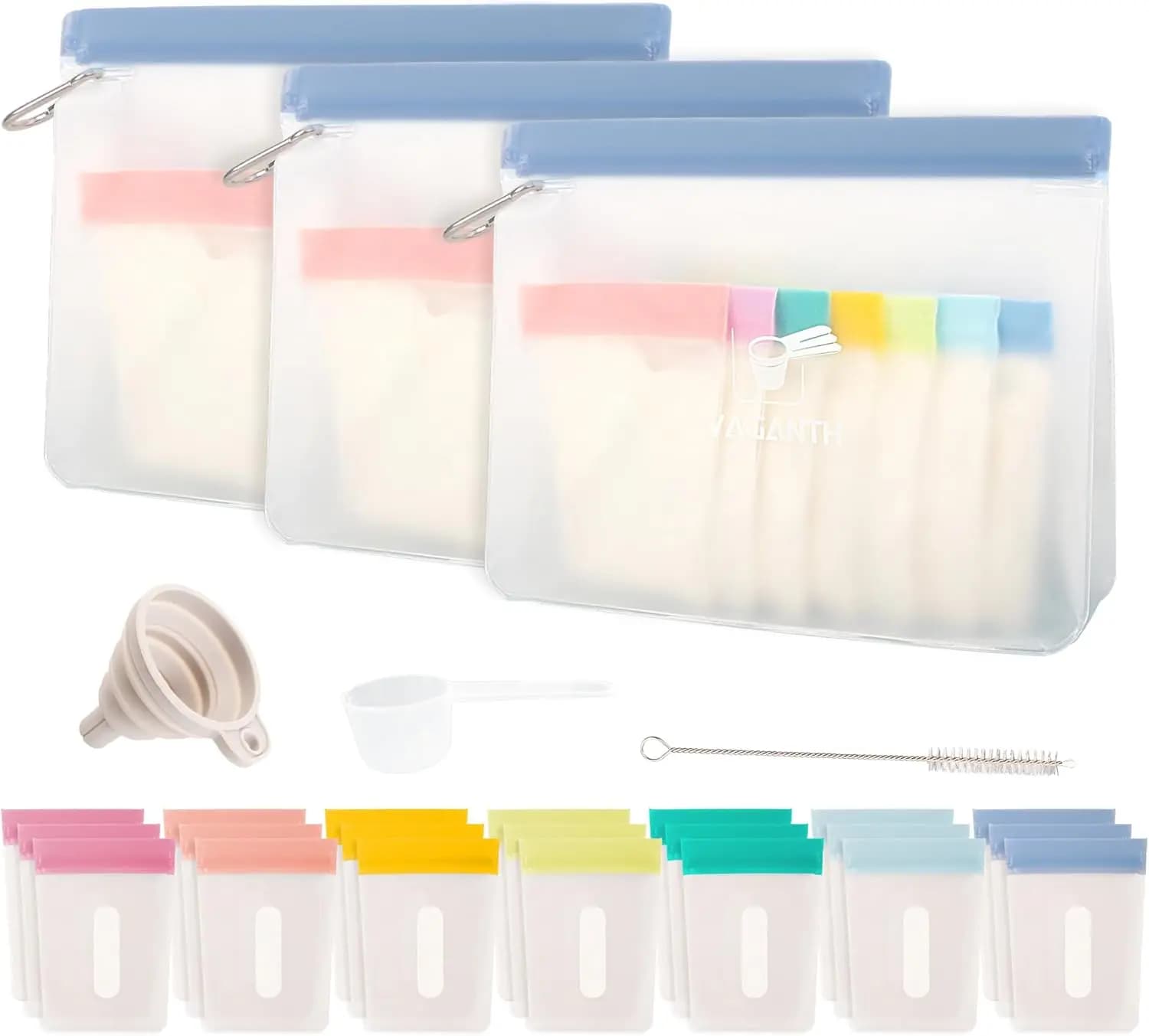 Set di Contenitori Portatili per Proteine in Polvere, 21 Sacchetti Monodose e 3 Grandi Sacchetti con Zip, con Imbuto e Cucchiaio