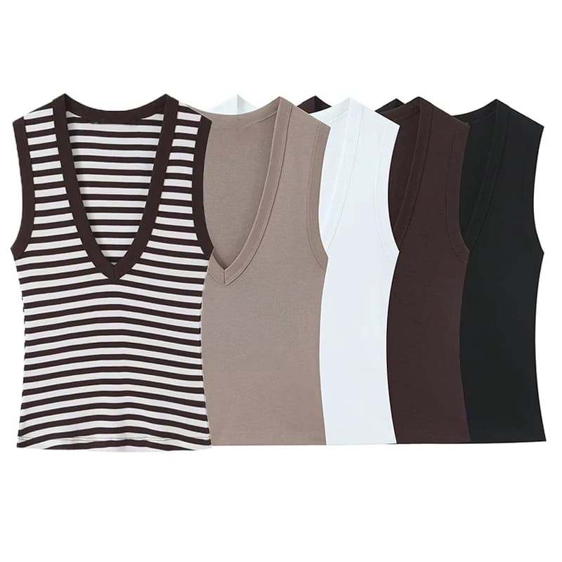 Women's T-shirt 2026 New Summer Solid Color Sleeveless Sexy V-Neck Simple Slim Fit Top Casual Chic Fashion High Stree T-shirt