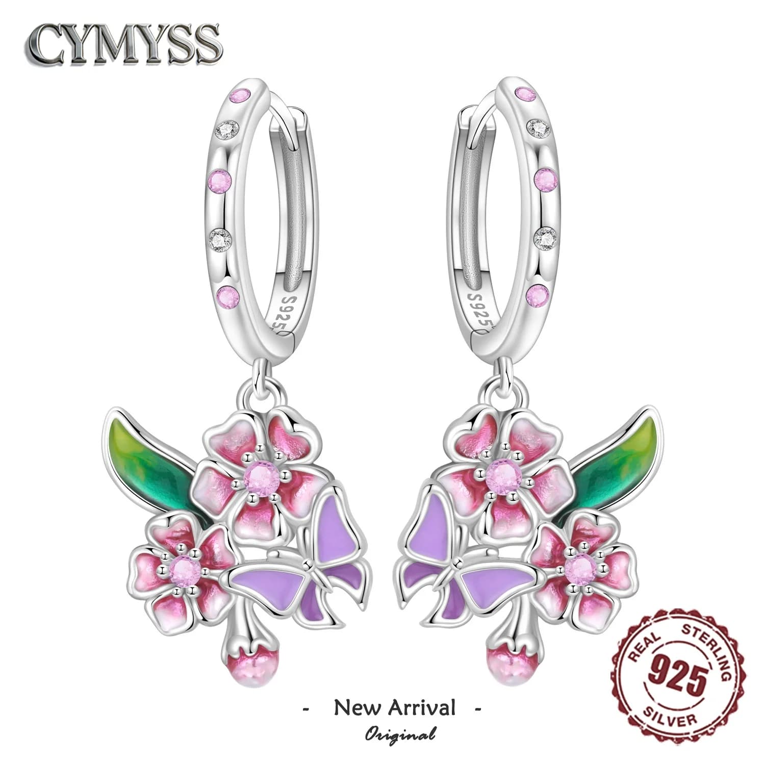 MISEFF 925 Sterling Silver Flower Butterfly Dangle Earring Original Design Floral Fine Jewelry Birthday Holiday Gifts for Women