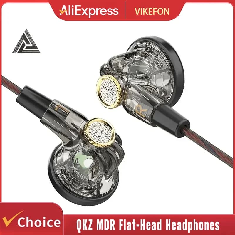 QKZ MDR 16MM Flat Head Headphones Large Dynamic Headphones HIFI Bass Sport Audiophones AUX 3.5 mm earphones with microphone
