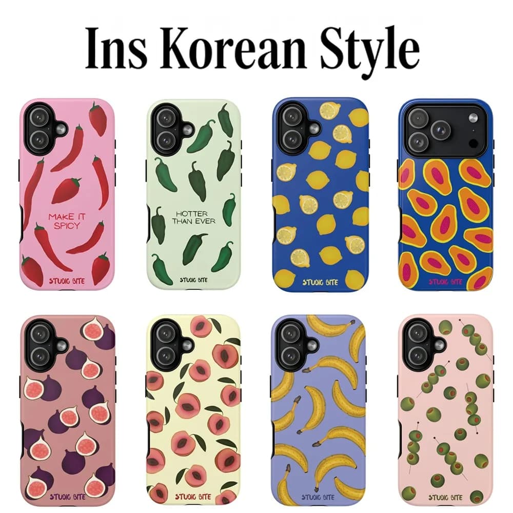 Fashion Korean Ins Fruits Phone Case for IPhone 17 17e 16e 16 15 14 13 12 11 X XS XR Air Pro Max Plus Double-layer Back Cover