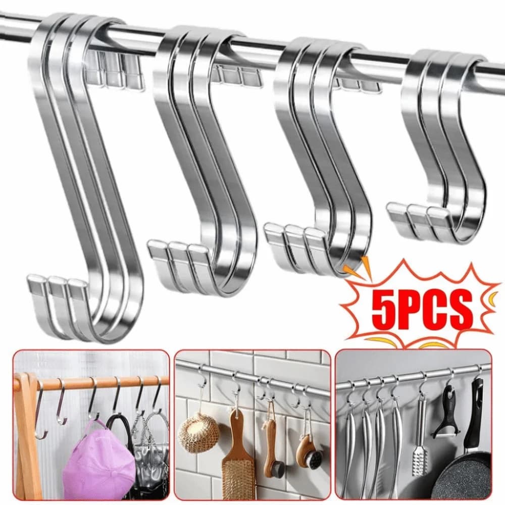 5 Stainless Steel S Hooks Resistants Spare Parts for Pens and Wall Tiles Supports for Kitchen Bags Clothes Towels