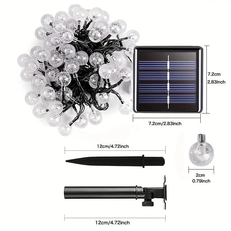 Luci Solari a Stringa 100 LED Impermeabili da Esterno, Luci a Globo di Cristallo Bianco Caldo per Decorazioni Natalizie e Festive da Giardino - Multicolore