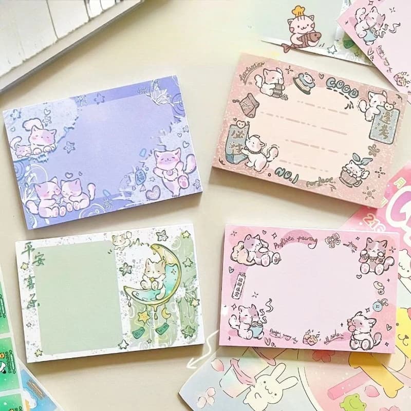Blocco note serie gatto COffice School Supplies, staccabile e non appiccicoso, con disegni a fumetti, per ufficio e studio, grazioso blocco memo Kawaii