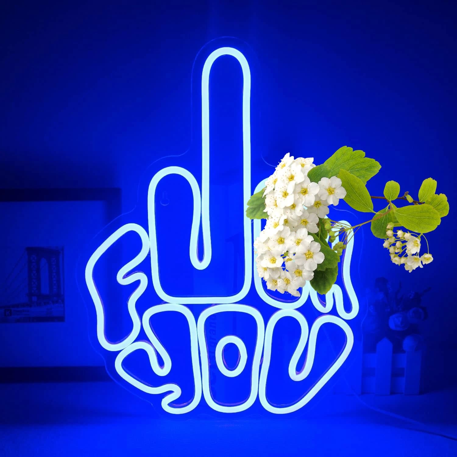 Insegna LED al Neon Blu con Gesto della Mano 'F U' per Casa, Bar, Man Cave, Decorazione per Feste, Illuminazione Artistica da Parete, Regalo Originale per Esprimere il Proprio Stile