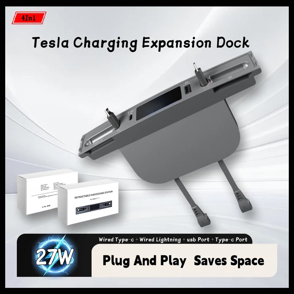 Nuova docking station per Tesla Model 3 / Y 27W Caricatore rapido Tipo-c Porta USB Shunt Hub Estensione Console centrale Sensore intelligente