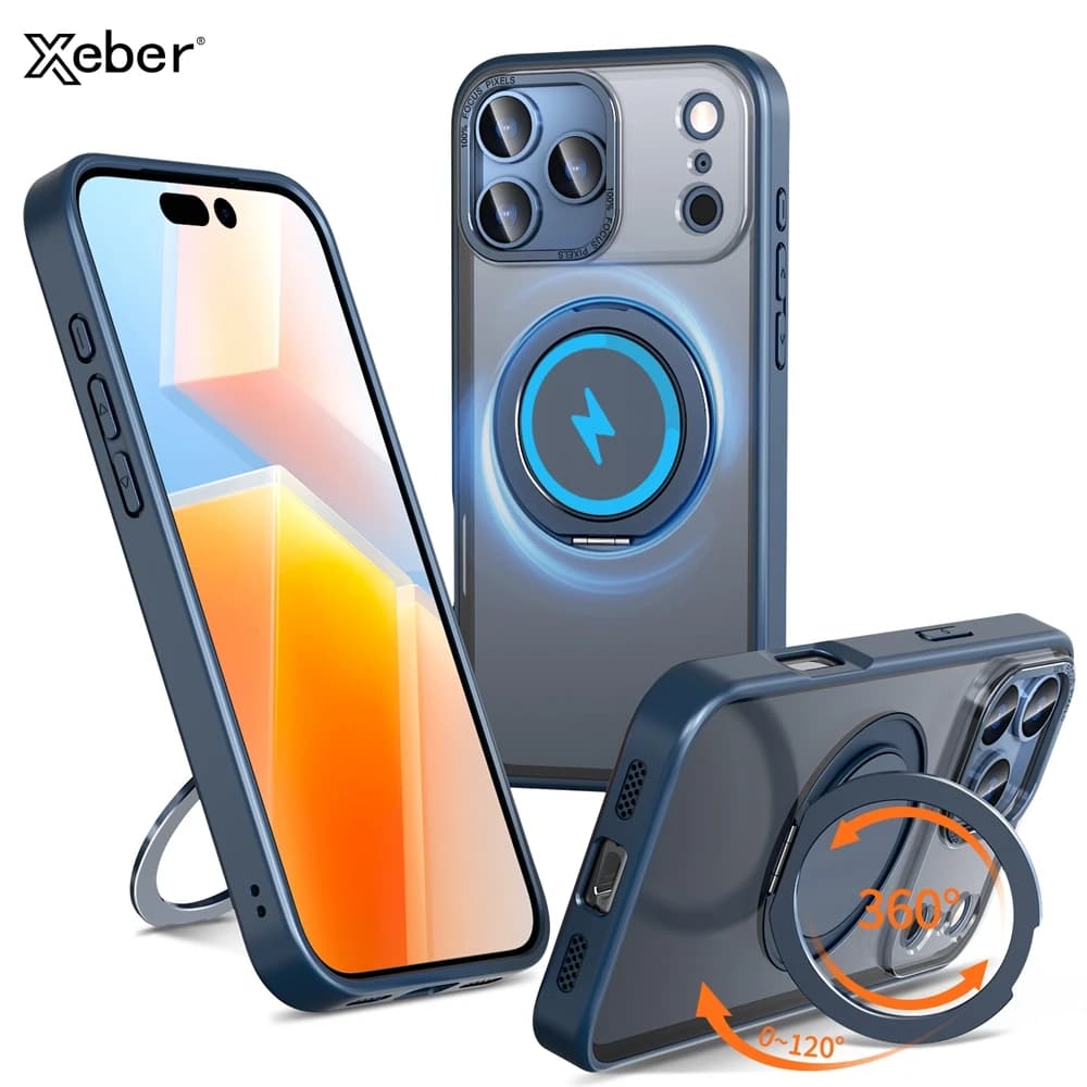 Custodia per telefono con cavalletto magnetico rotante di lusso per iPhone 17 16 Pro Max Plus Cover posteriore protettiva antiurto satinata opaca