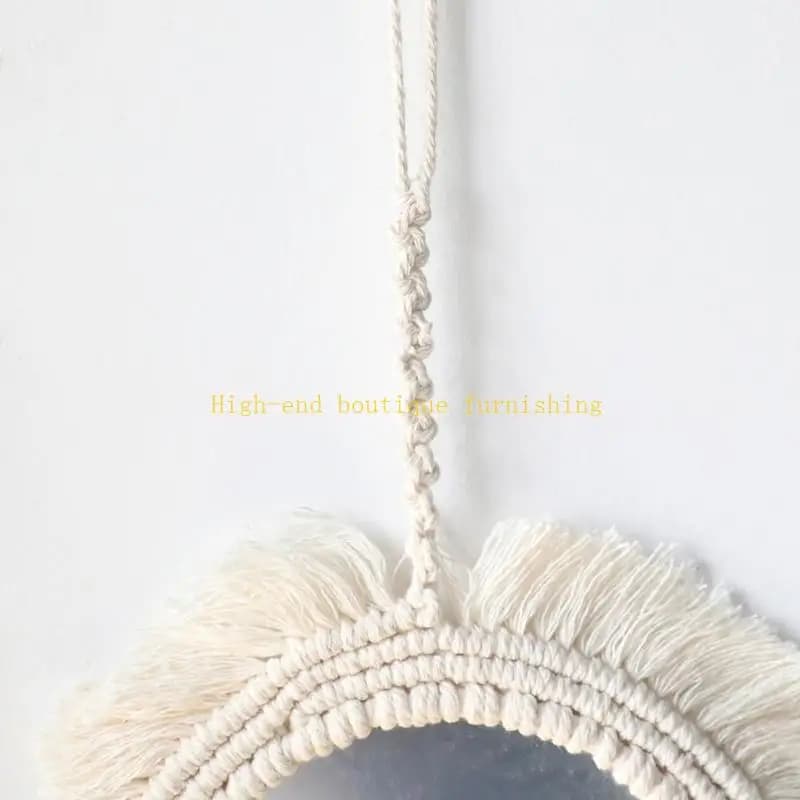 L9NB Bohemian Wall Mirror with Macrame Fringes Round Hanging Mirrors for Bedroom Home
