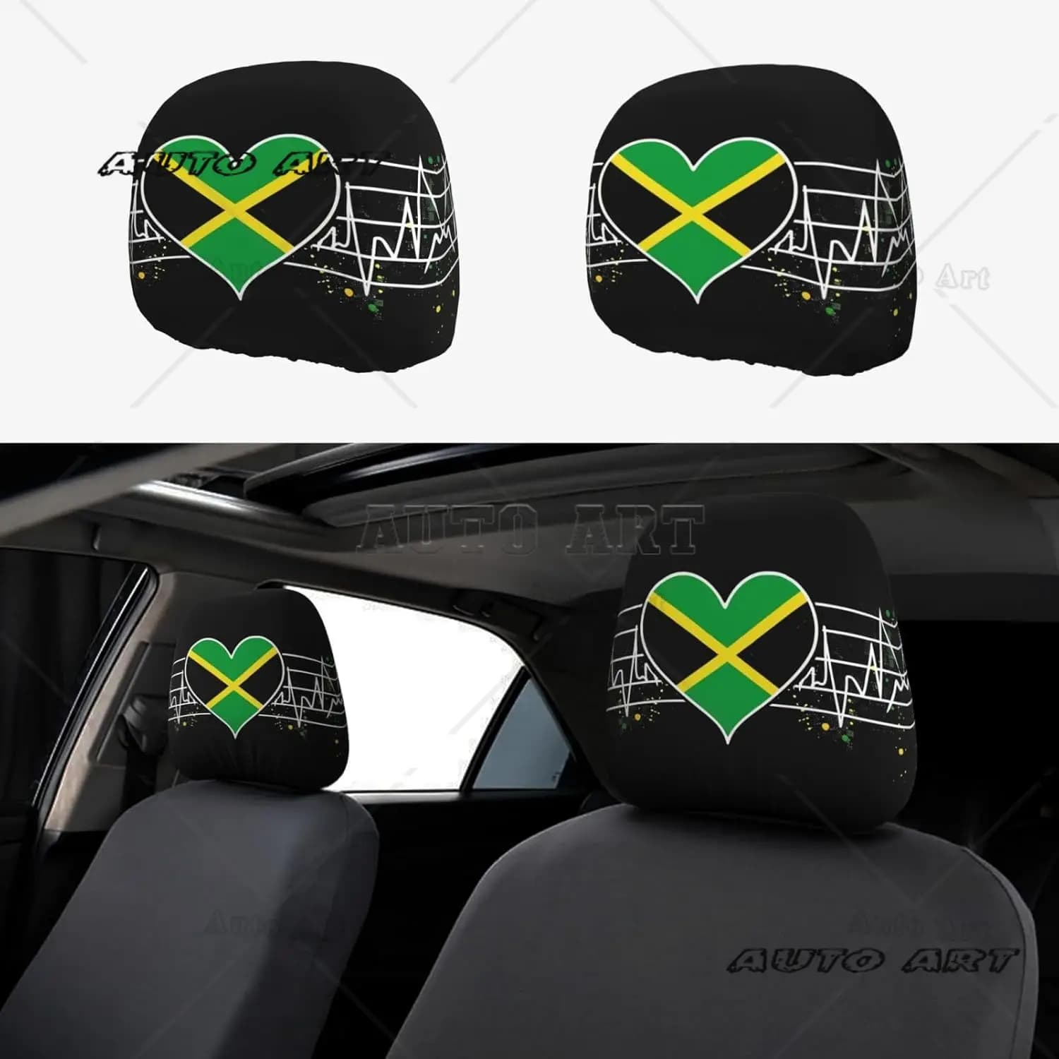 Confezione da 2 coprisedili per poggiatesta per seggiolino auto Jamaican Love, coprisedili protettivi per poggiatesta per auto giamaicano carino elastico