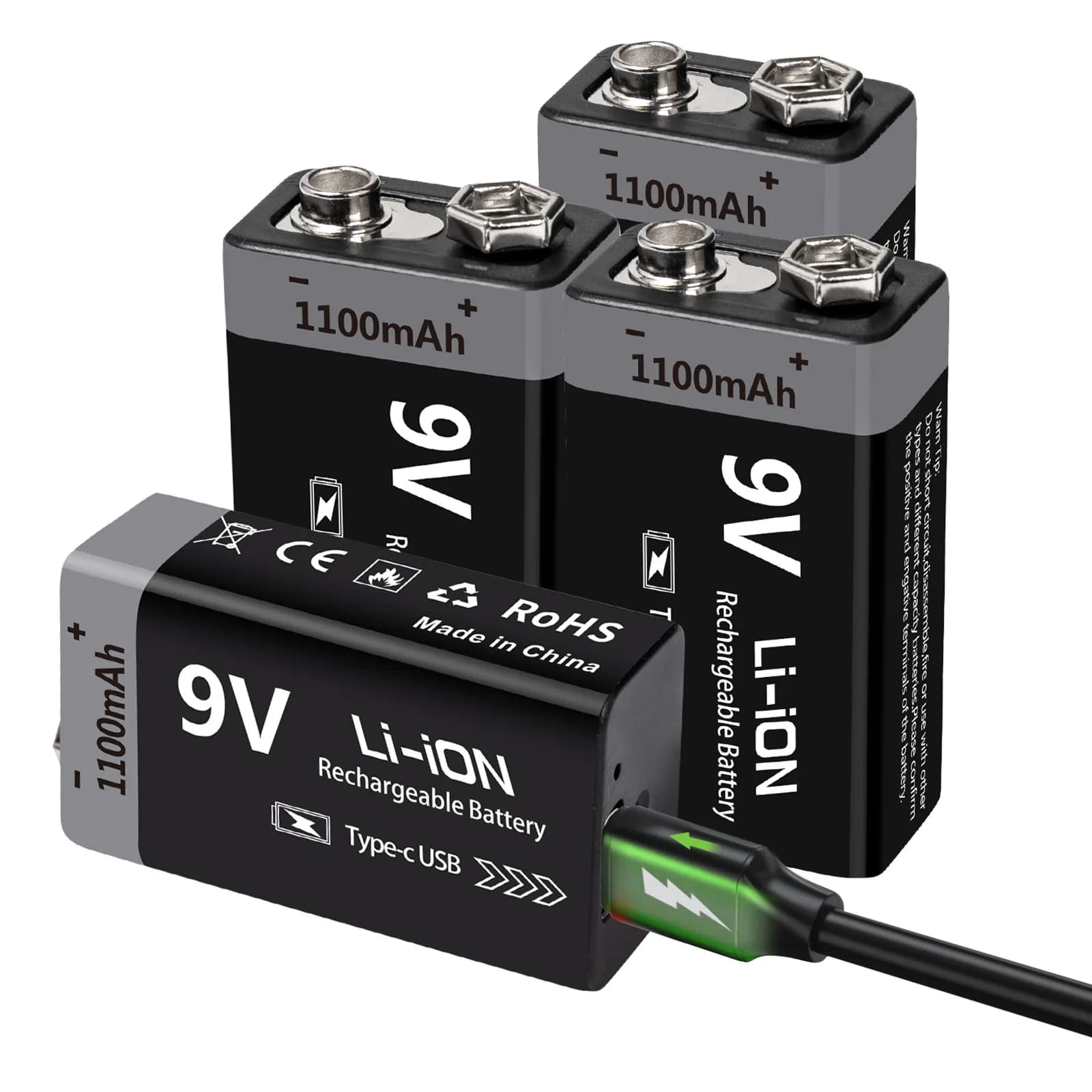 Batteria al litio ricaricabile 9V 6F22 1100mAh con porta di ricarica USB per microfono multimetro rilevatore di fumo giocattolo