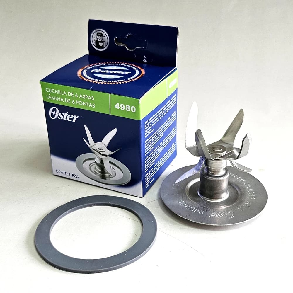 Parti di ricambio per frullatore Oster Osterizer - Lama Fusion a 6 punte 4980 con guarnizione in gomma, per barattoli Oster da 5 e 6 tazze