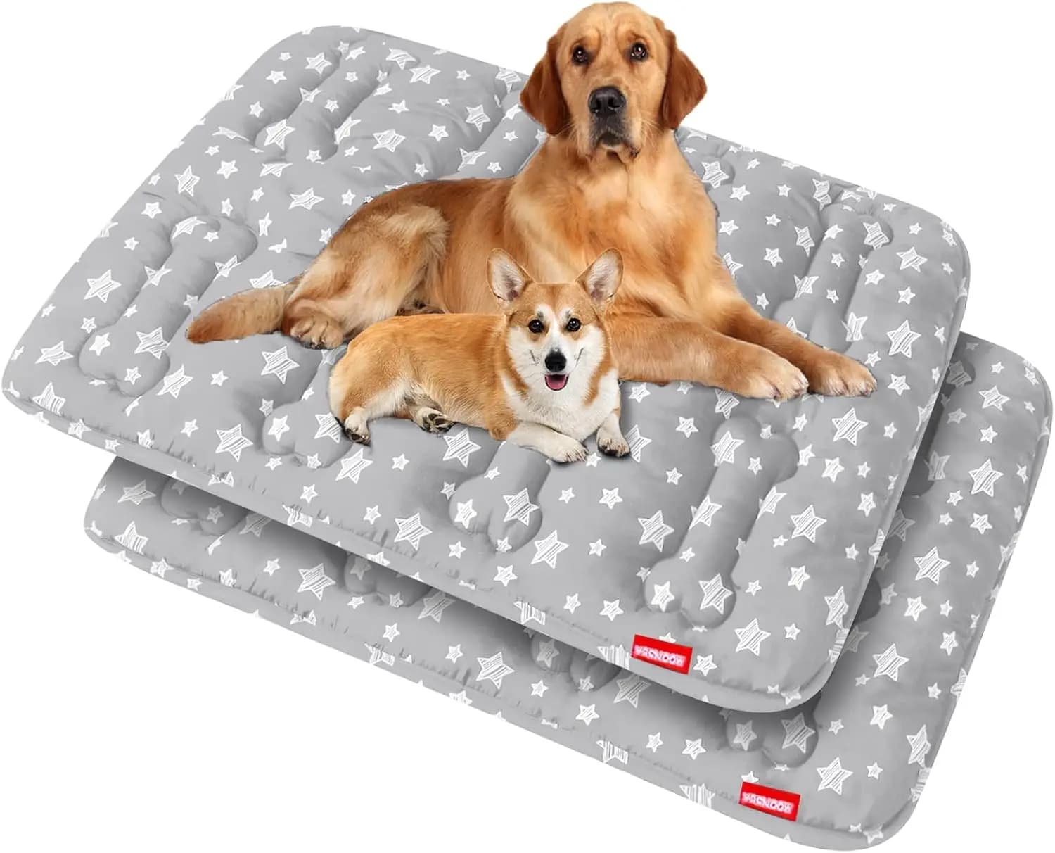 Set di Tappetini Morbidi per Gabbia per Cani con Fondo Antiscivolo, Lavabili in Lavatrice, Stampa a Stelle Grigie - Confezione da 2 per Animali Domestici