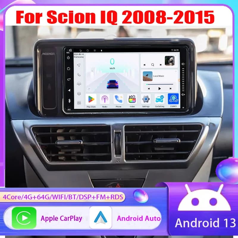 7 "4 + 64 GB Autoradio Per Scion iQ 2008-2015 Lettore Multimediale di Navigazione GPS Android Auto Carplay FM DSP WIFI 2Din
