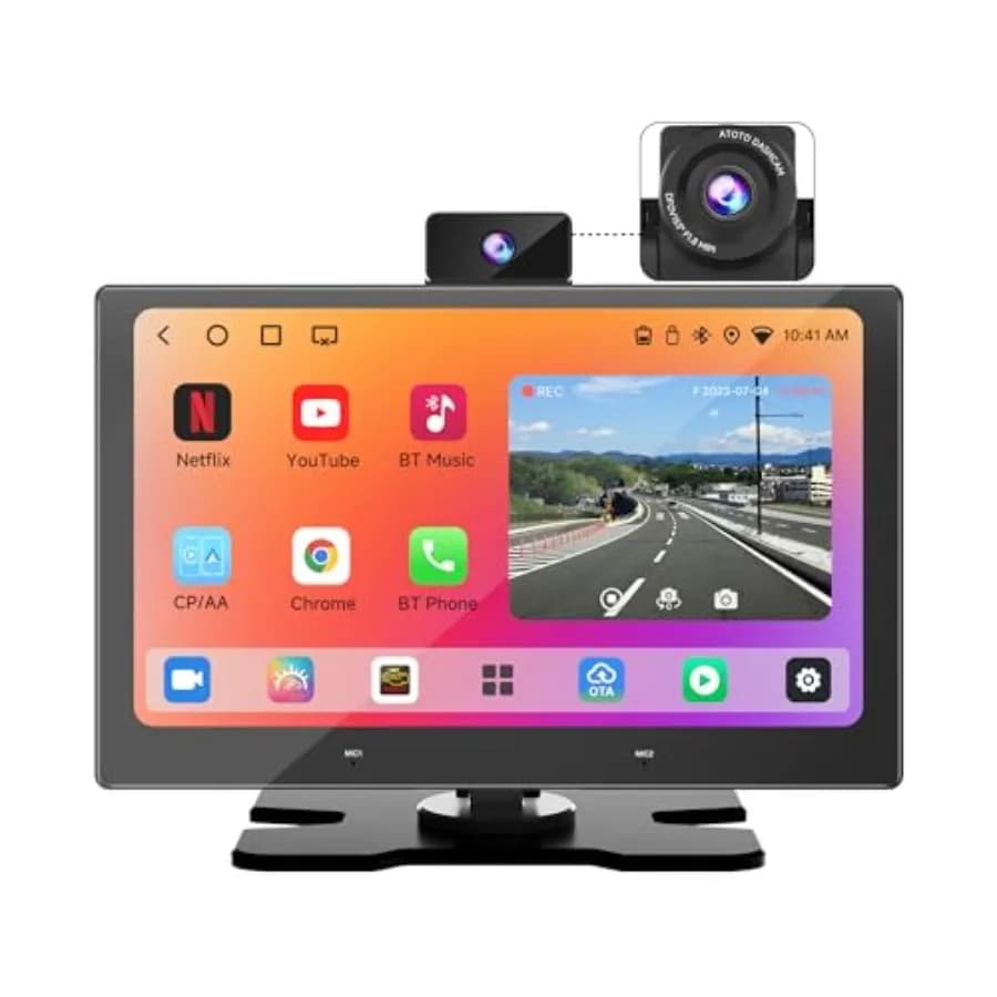 Schermo CarPlay Wireless per Uso Automobilistico, Plastica ABS, Nero, Dash Cam da 9 Pollici con Blocco Automatico Video Incidenti, Navigazione GPS