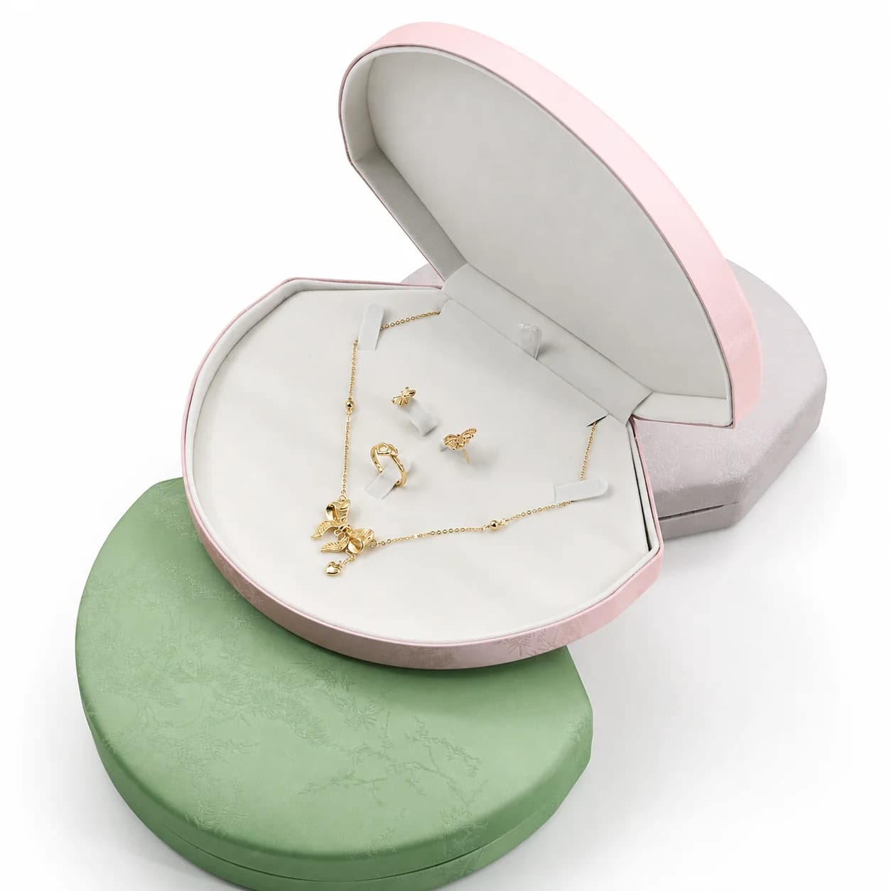 Brocade Jewelry Display Box Secure Pearl Necklace Gift Box Pu Leather Necklace Case Soft Embossed Jewelry Storage For Jewelry