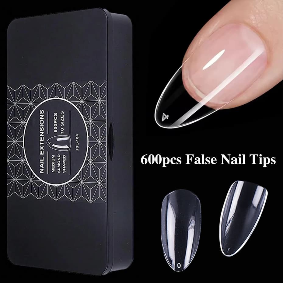 600 pz/scatola Trasparente Punte Per Unghie Finte Copertura Completa Lungo Bara Stiletto Mandorla Quadrato Ovale Estensione Del Chiodo Manicure Strumenti di Decorazione