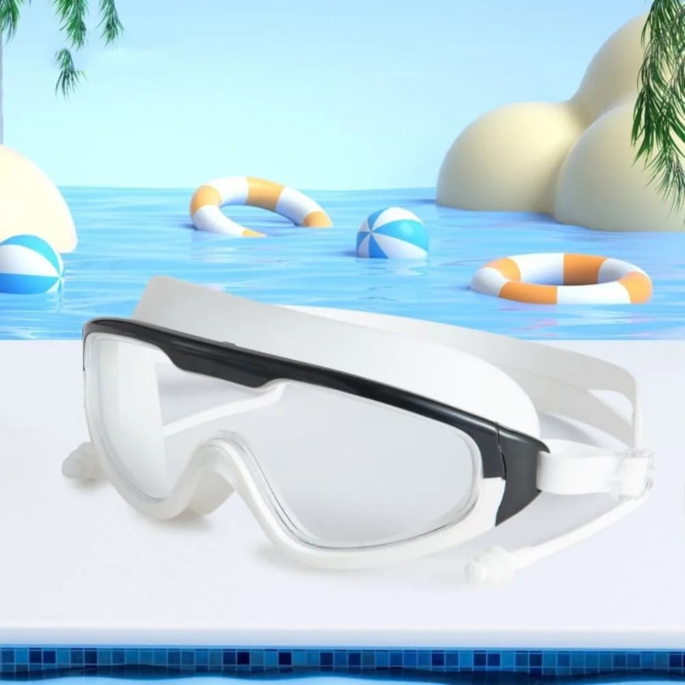Big Frame Swimming Goggles Anti Fog Wide View Swimming Eyewear with Earplugs Adjustable Swim Glasses Swimming Beginner