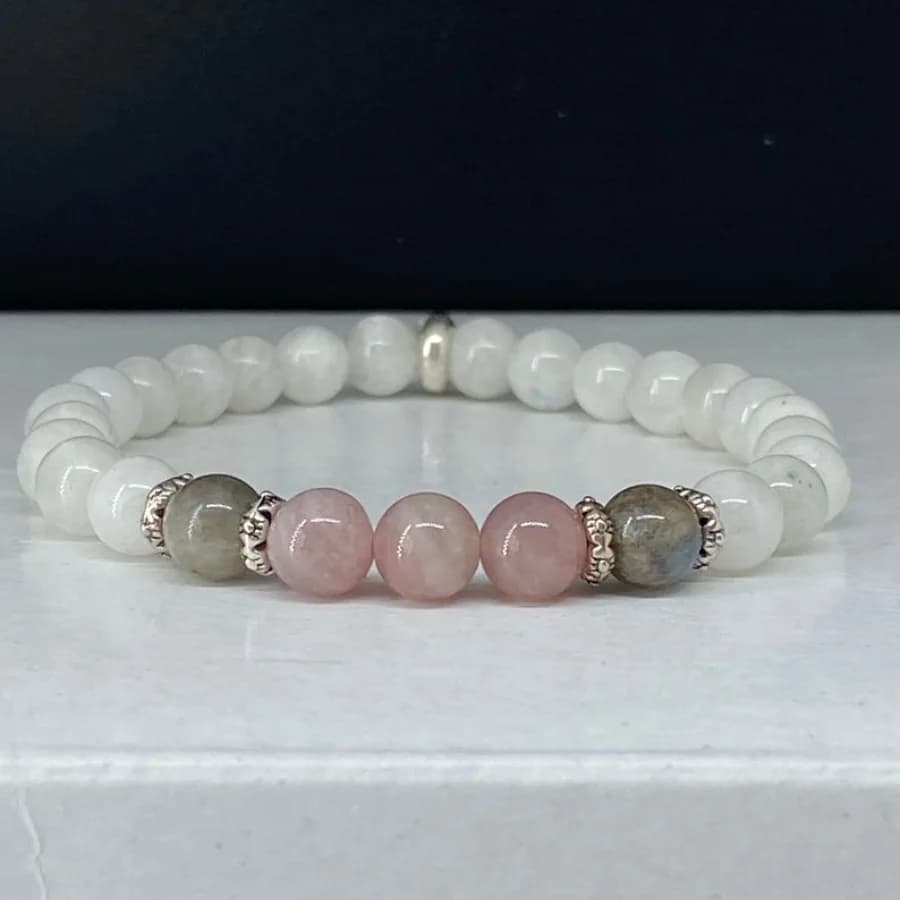 Nuovo braccialetto con pietra di luna, labradorite e quarzo rosa calma, spirituale, nuovi principianti, energia positiva, protezione antistress B