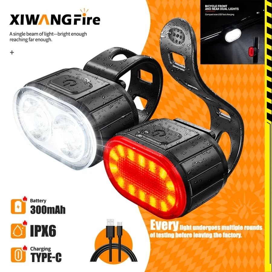 Set Luci LED Anteriori e Posteriori per Bicicletta, Ricaricabili USB, Faro e Fanale Impermeabile MTB, Accessori per Bicicletta