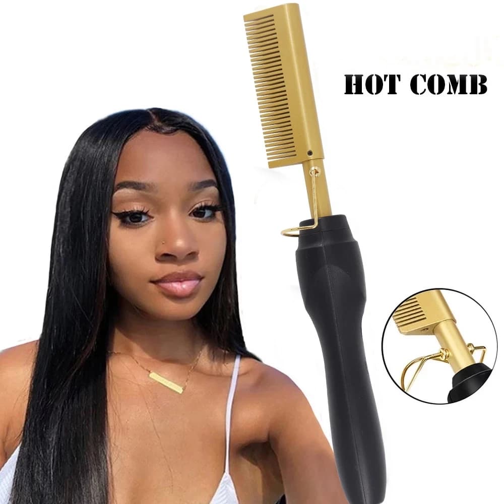 Pettine elettrico in rame bagnato e asciutto Piastra per capelli Styler Pettine riscaldante a caldo per capelli lisci e lucenti