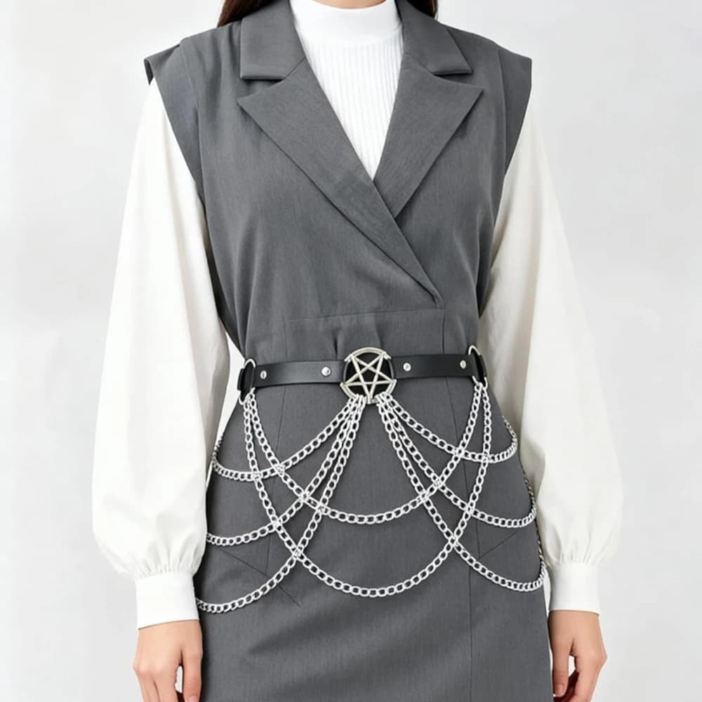 Punk Style PU Leather Multi-layer Chain Waist Belt with Adjustable Gothic Waist Decoration Belt Women's Party Accessories Gift